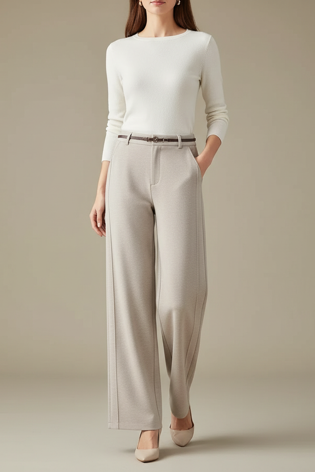 Pantalon Chino Femme Beige Large - Maille