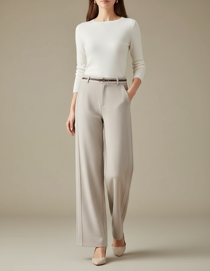 Pantalon Chino Femme Beige Large - Maille