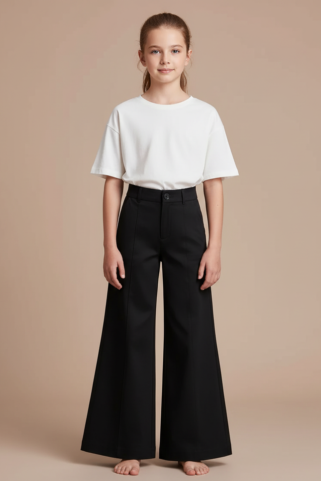 Pantalon Chino Noir Ample Fluide Enfant - Gabardine