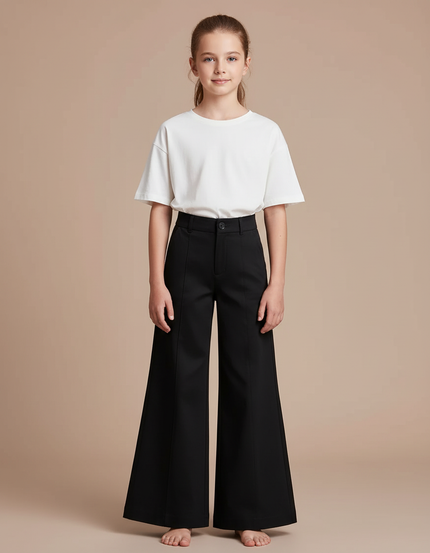 Pantalon Chino Noir Ample Fluide Enfant - Gabardine
