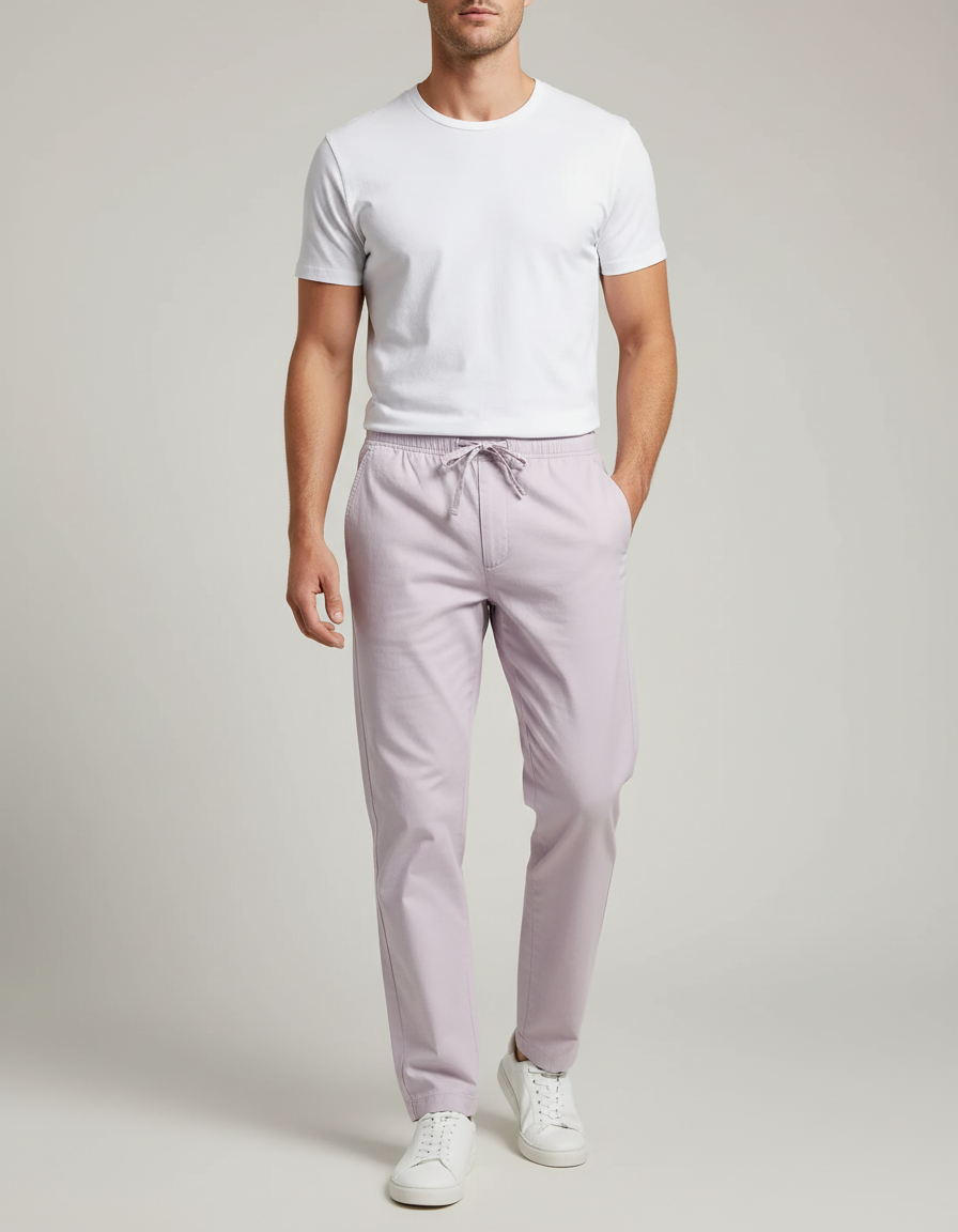 Pantalon Chino Lilas Coton Droit Décontracté Homme - Violet