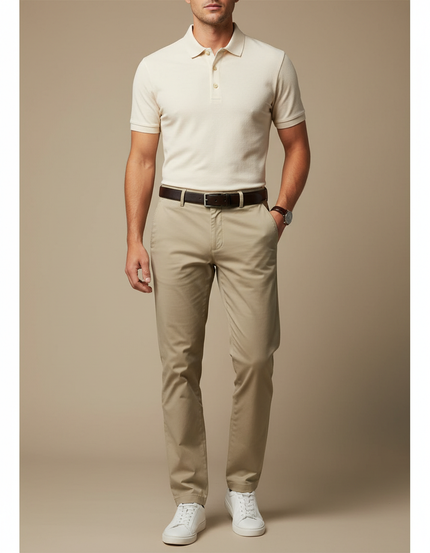 Pantalon Chino Beige Homme Coupe Droite Décontracté - Gabardine