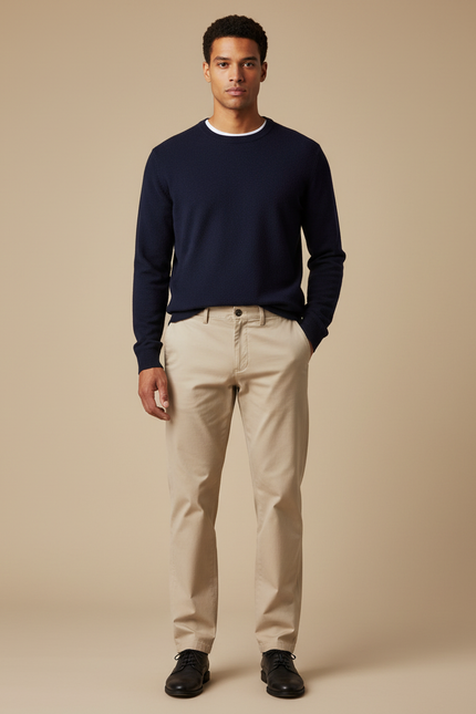 Pantalon Homme Chino Coupe Droite - Beige Gabardine