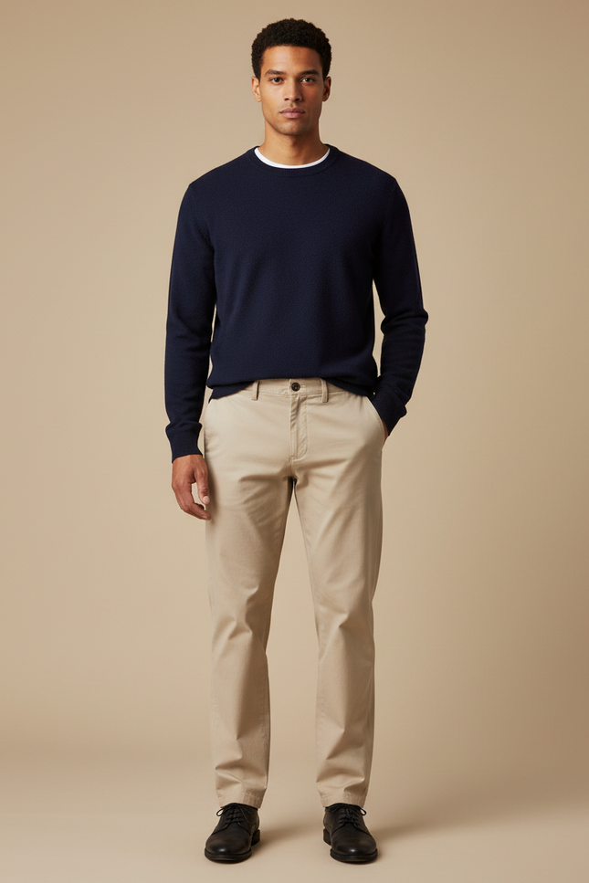 Pantalon Homme Chino Coupe Droite - Beige Gabardine