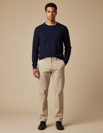 Pantalon Homme Chino Coupe Droite - Beige Gabardine