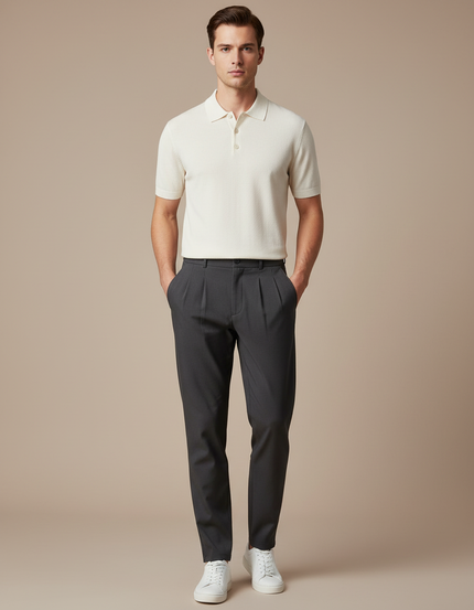Pantalon Chino Gris Anthracite Plissé Décontracté Homme - Gabardine