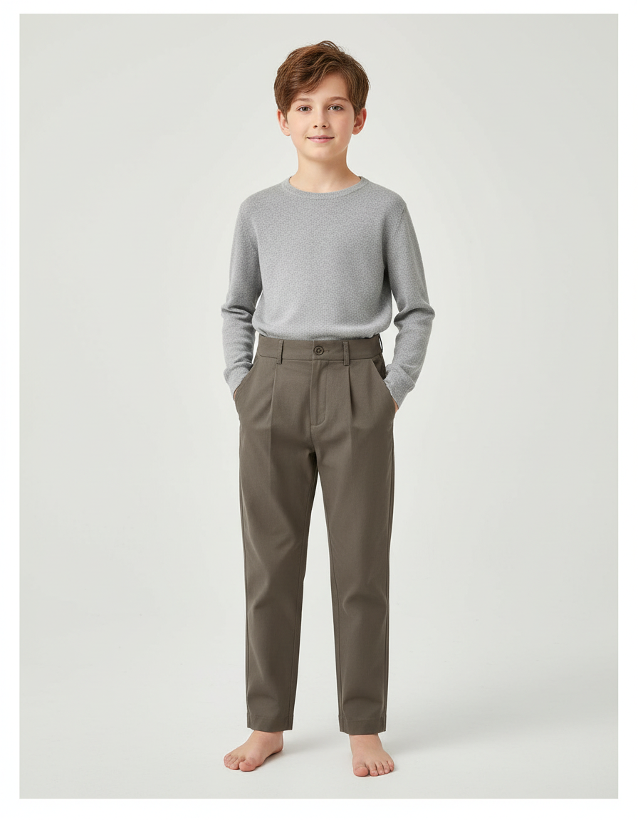 Pantalon Chino Kaki Plissé Coton Décontracté Garçon
