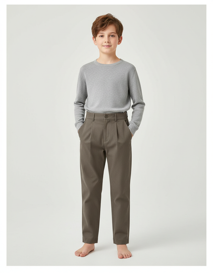 Pantalon Chino Kaki Plissé Coton Décontracté Garçon