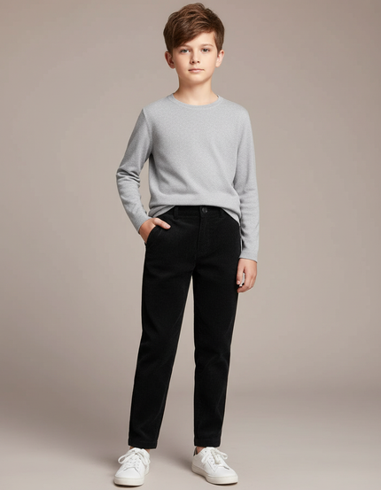 Pantalon Chino Noir Côtelé Ample Enfant Décontracté - Cordé