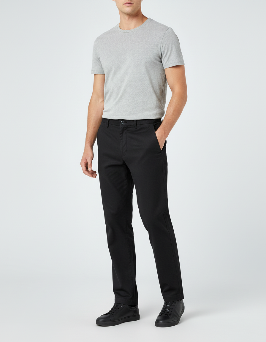Pantalon Chino Noir Coton Droit Confortable Homme