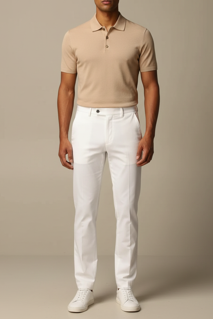 Pantalon Chino Blanc Droit Coton Homme Décontracté