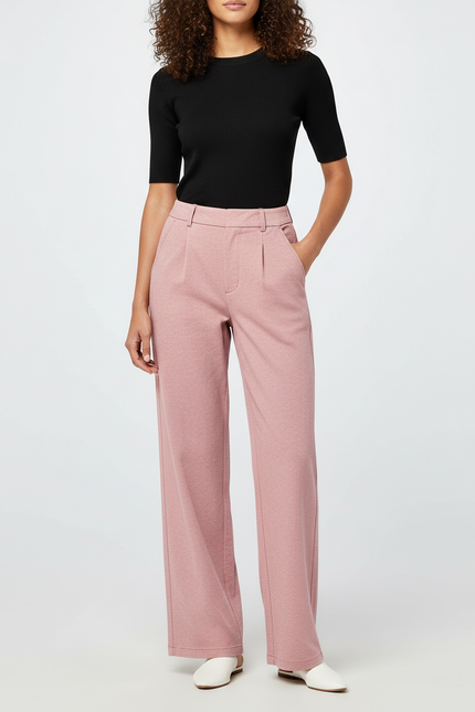 Pantalon Chino Rose Ample Plissé Décontracté Femme - Maille
