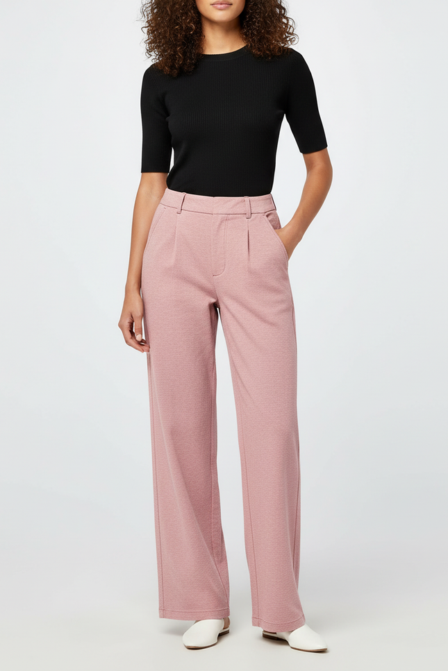 Pantalon Chino Rose Ample Plissé Décontracté Femme - Maille