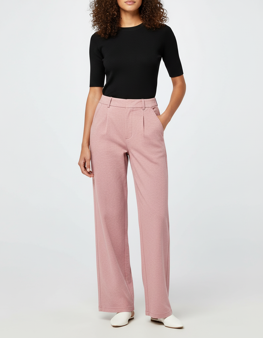 Pantalon Chino Rose Ample Plissé Décontracté Femme - Maille