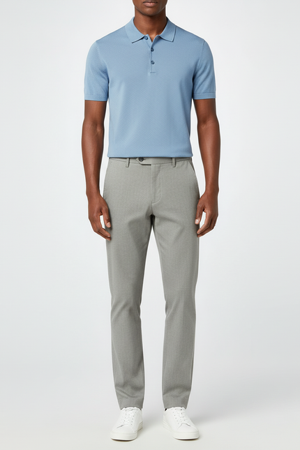 Pantalon Chino Gris Clair Texturé Slim Moderne - Polyester