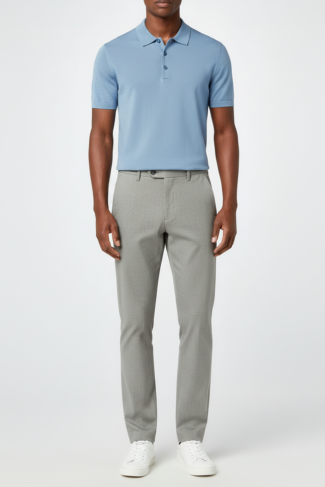Pantalon Chino Gris Clair Texturé Slim Moderne - Polyester