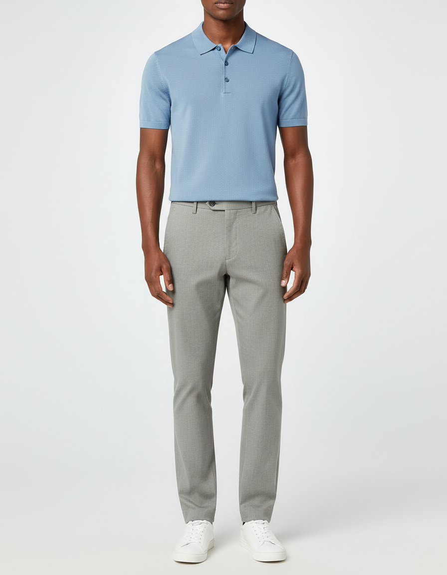 Pantalon Chino Gris Clair Texturé Slim Moderne - Polyester