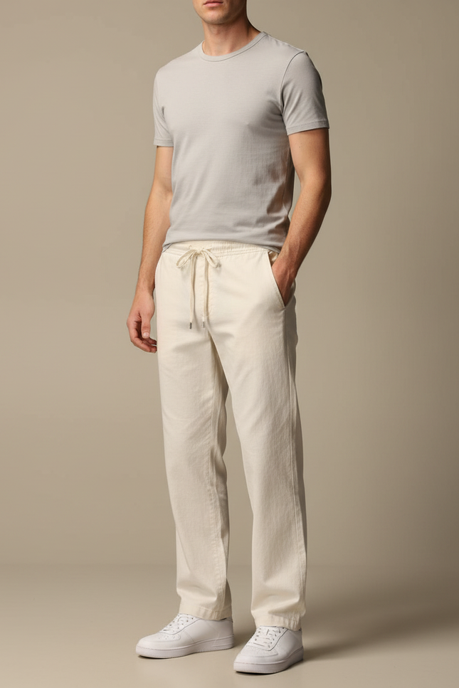 Pantalon Chino Écru Coton Droit Décontracté Homme - Beige