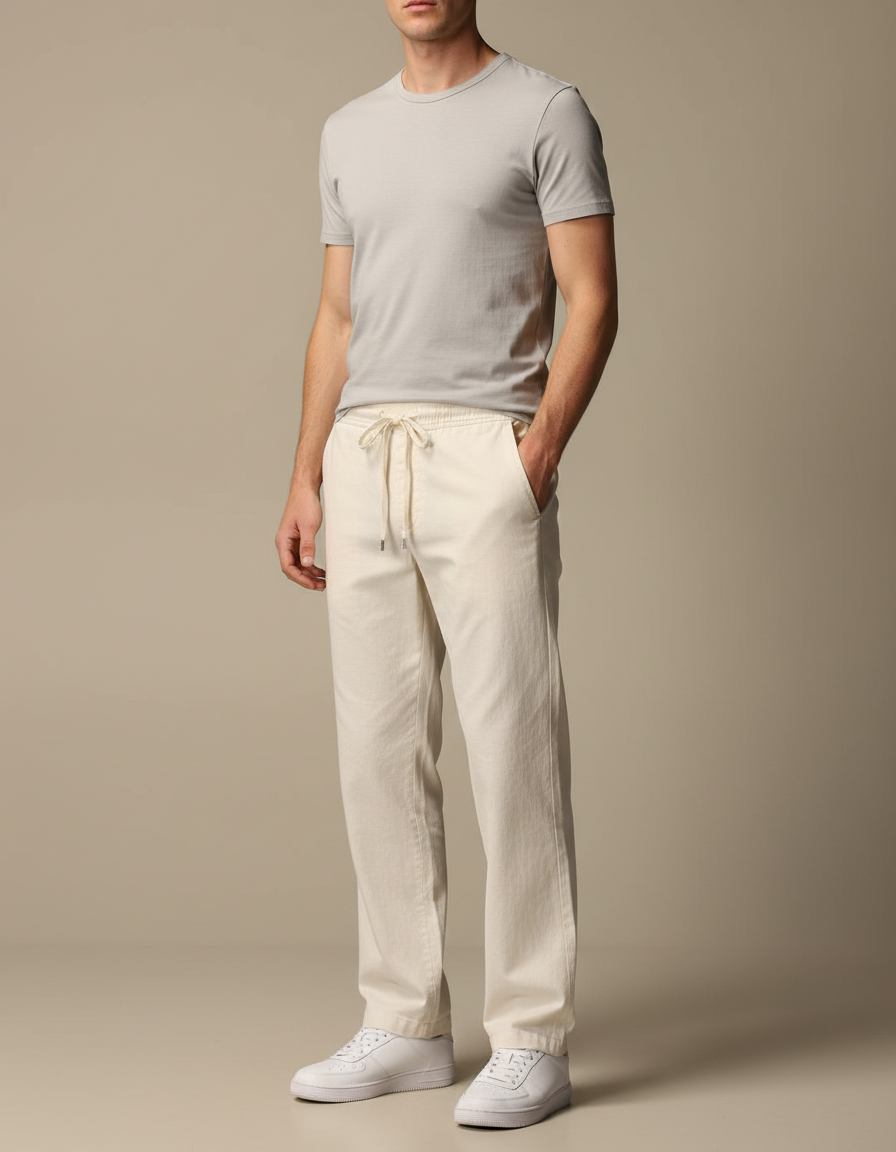 Pantalon Chino Écru Coton Droit Décontracté Homme - Beige
