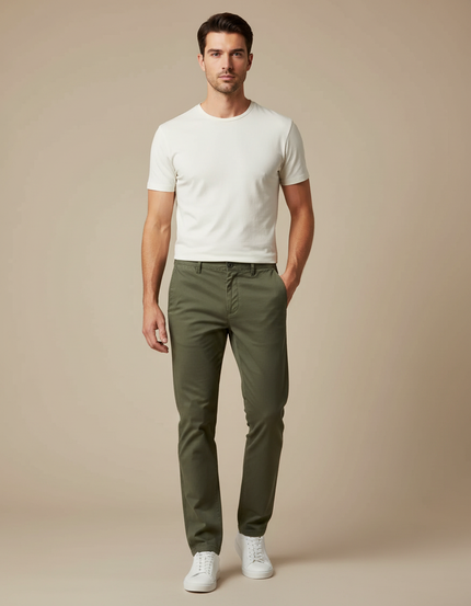 Pantalon Chino Homme Vert Olive Coton Droit Décontracté