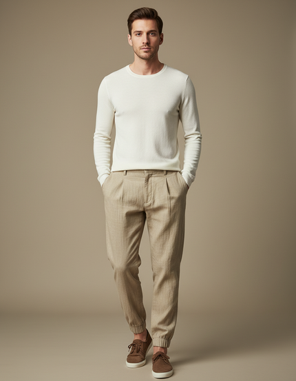 Pantalon Chino Elastique Cheville Homme - Beige Gabardine