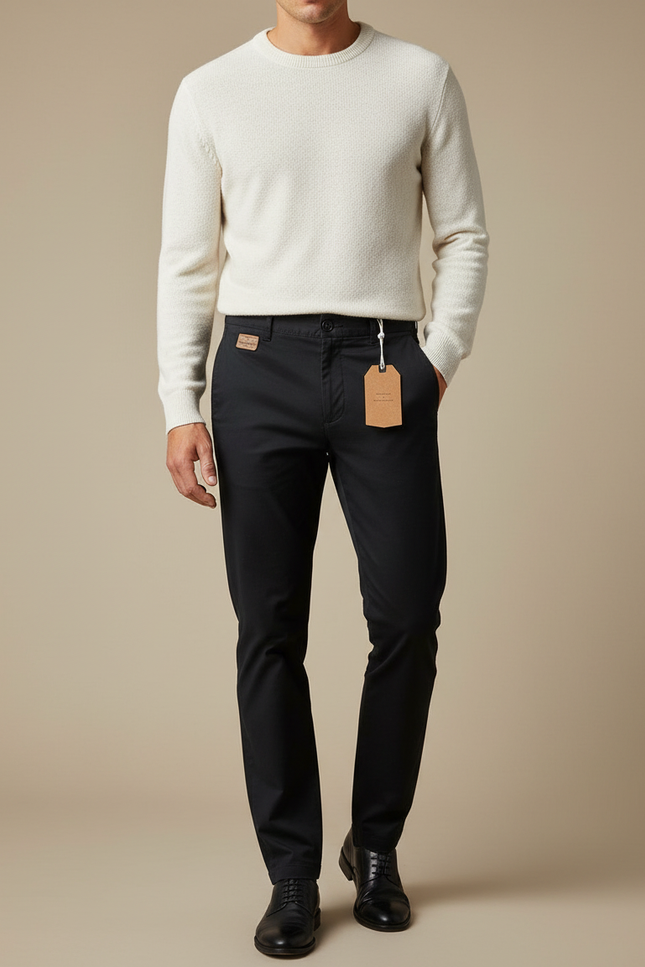 Pantalon Chino Noir Coton Slim Homme Élégant