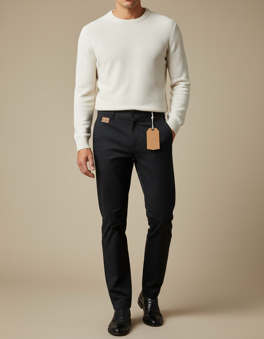 Pantalon Chino Noir Coton Slim Homme Élégant
