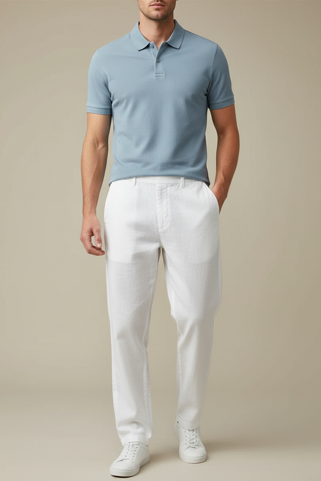 Pantalon Chino Blanc Lin Coton Droit Homme Décontracté