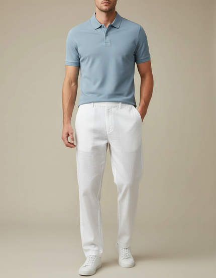 Pantalon Chino Blanc Lin Coton Droit Homme Décontracté