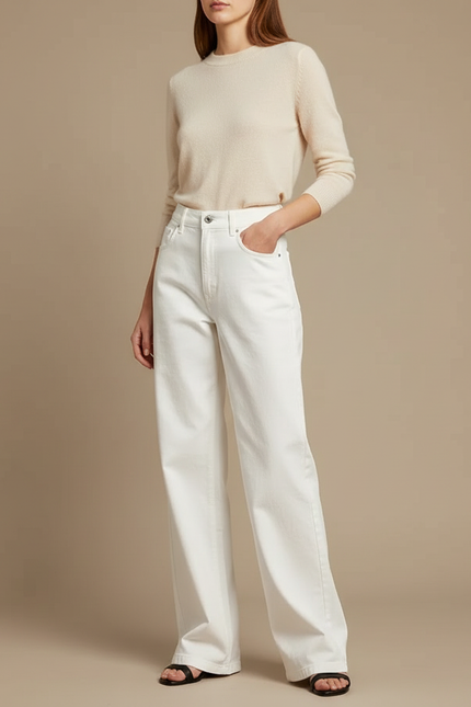 Pantalon Chino Blanc Ample Coton Femme Décontracté - Jean