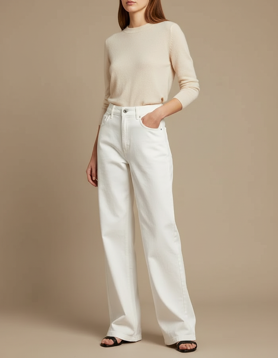 Pantalon Chino Blanc Ample Coton Femme Décontracté - Jean
