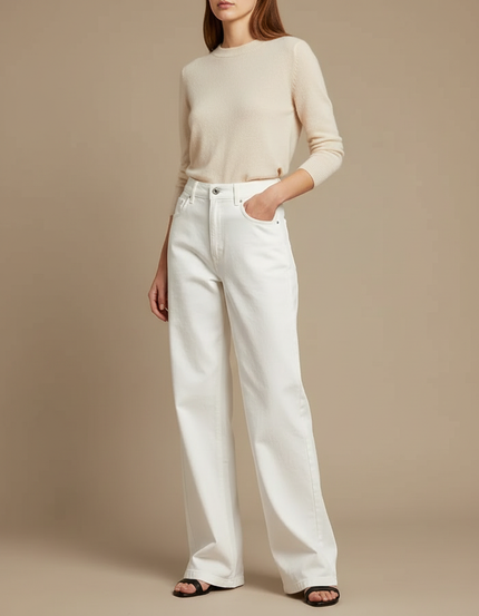 Pantalon Chino Blanc Ample Coton Femme Décontracté - Jean
