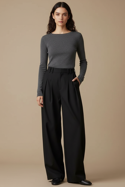 Pantalon Chino Femme Noir Coupe Ample Stretch - Gabardine