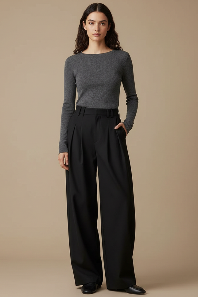 Pantalon Chino Femme Noir Coupe Ample Stretch - Gabardine
