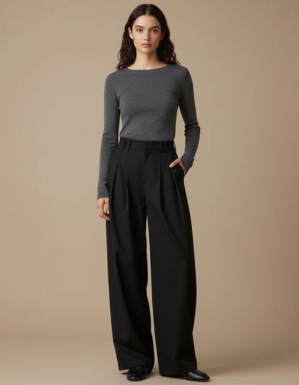Pantalon Chino Femme Noir Coupe Ample Stretch - Gabardine