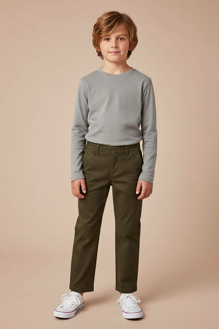 Pantalon Chino Kaki Coton Droit Décontracté Enfant