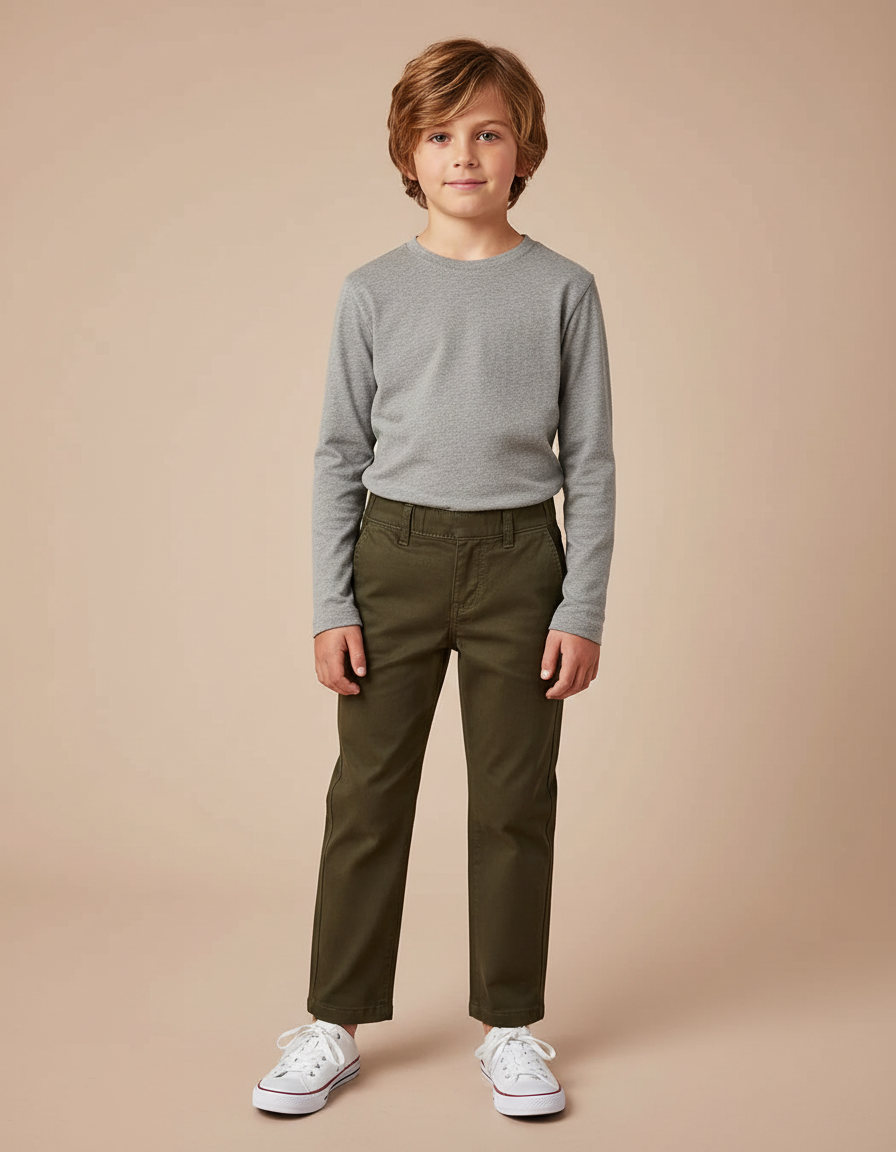 Pantalon Chino Kaki Coton Droit Décontracté Enfant