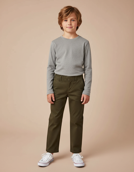 Pantalon Chino Kaki Coton Droit Décontracté Enfant