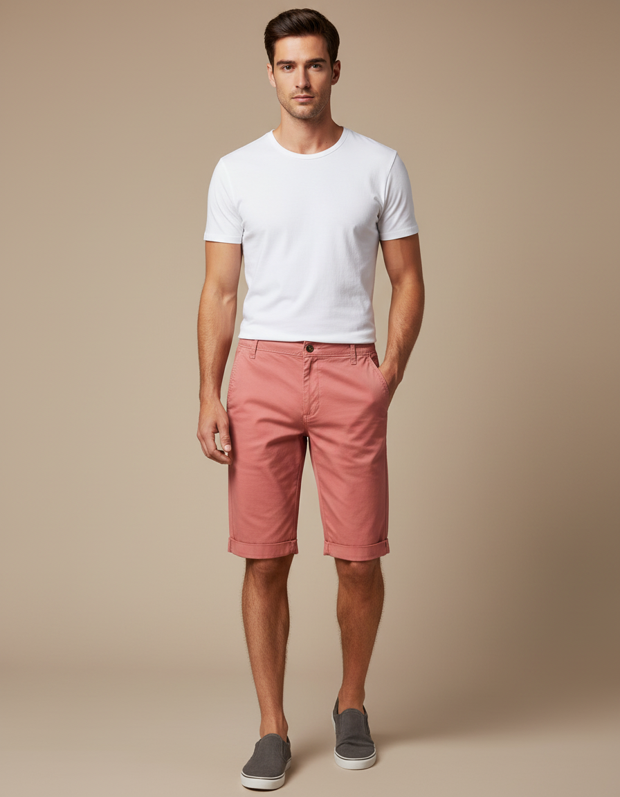 Pantalon Chino Rose Coton Décontracté Été Homme