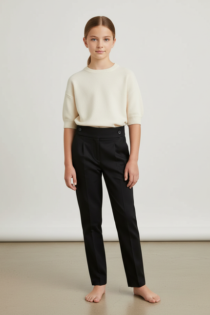 Pantalon Chino Noir Droit Plissé Élégant Enfant - Gabardine