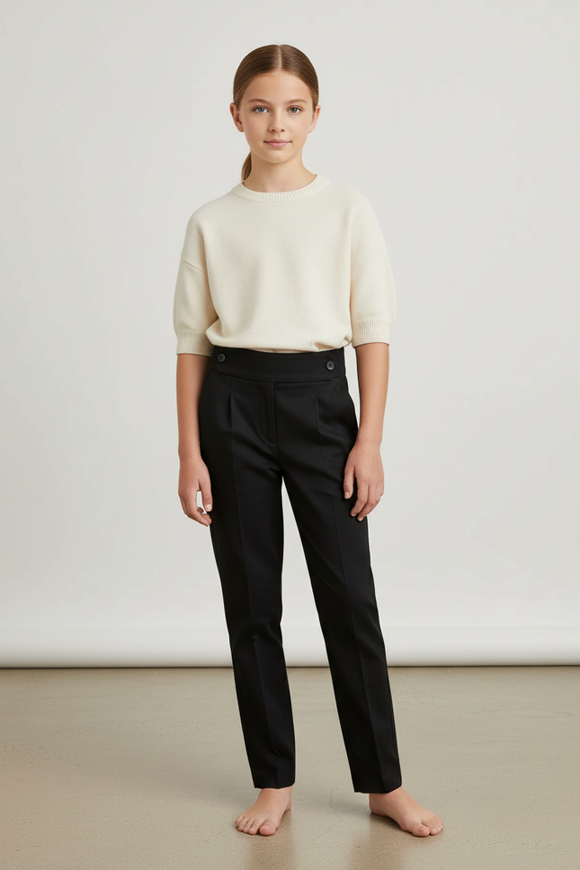Pantalon Chino Noir Droit Plissé Élégant Enfant - Gabardine
