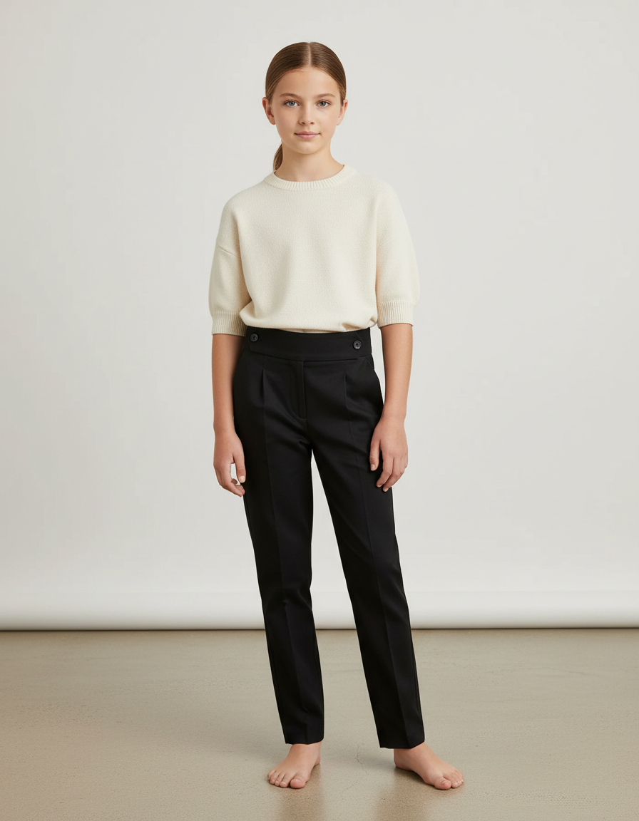 Pantalon Chino Noir Droit Plissé Élégant Enfant - Gabardine
