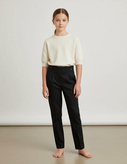 Pantalon Chino Noir Droit Plissé Élégant Enfant - Gabardine