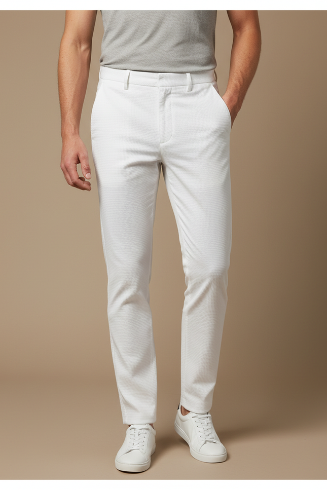 Pantalon Chino Blanc Texturé Slim Casual Homme - Coton