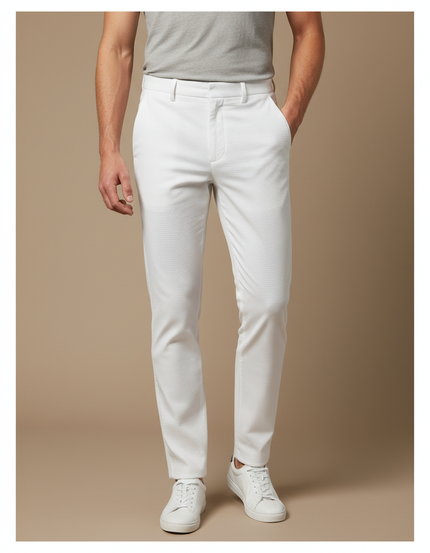 Pantalon Chino Blanc Texturé Slim Casual Homme - Coton