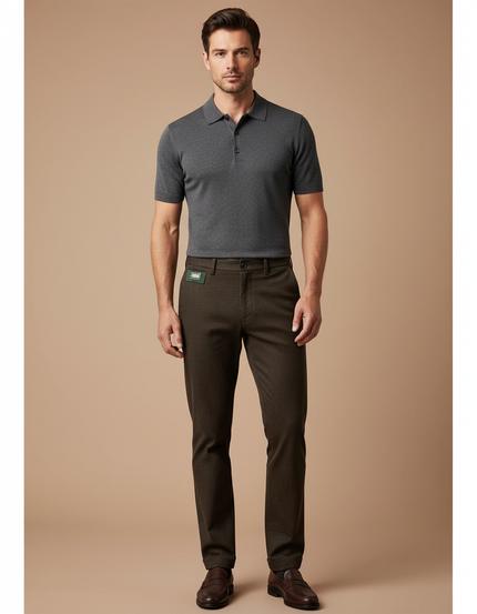Pantalon Chino Marron Texturé Slim Élégant Homme - Coton