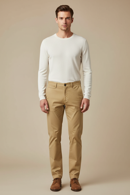 Pantalon Chino Kaki Coton Droit Stretch Homme