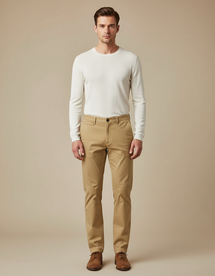 Pantalon Chino Kaki Coton Droit Stretch Homme