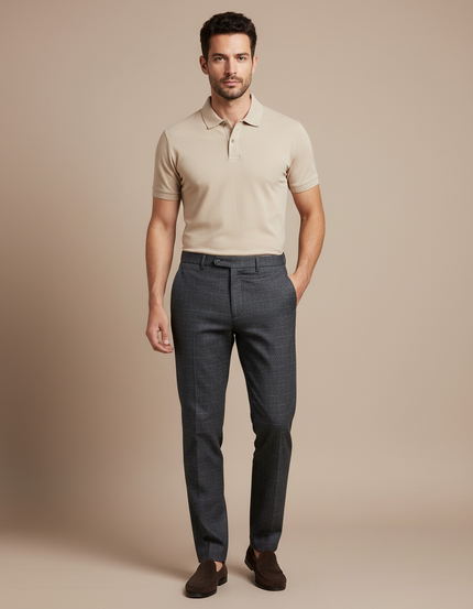 Pantalon Chino Gris Carreaux Slim Stretch Homme - Laine