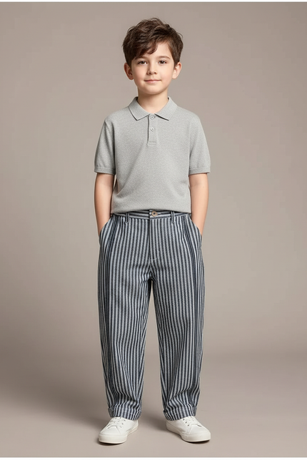 Pantalon Chino Rayé Ample Décontracté Enfant - Multicolore Lin